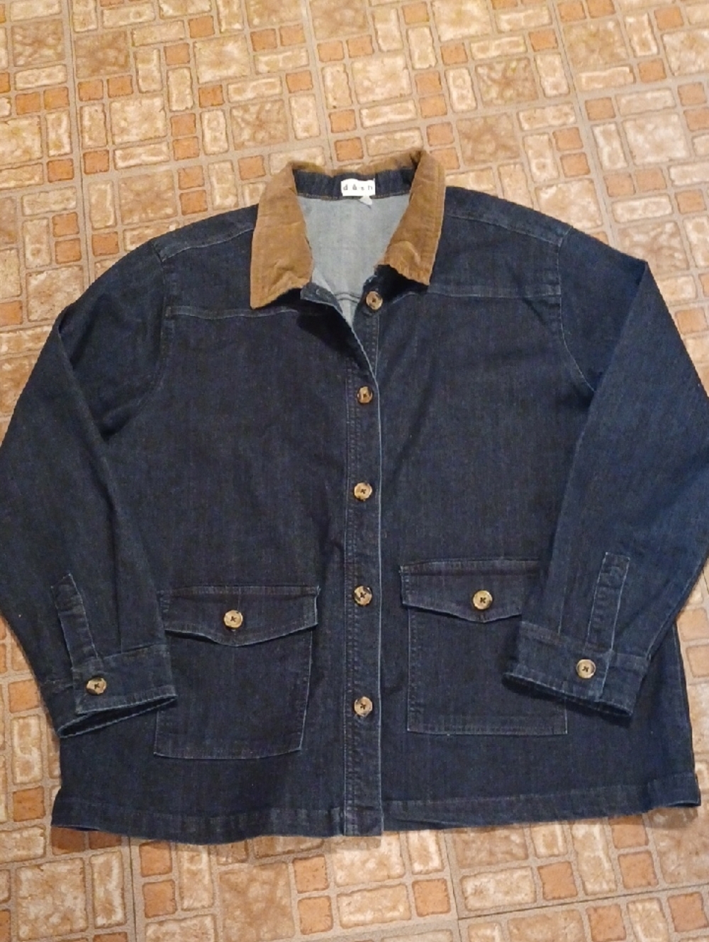 Denim Utility Jacket with Corduroy Collar - Dark Blue Size Xlarge